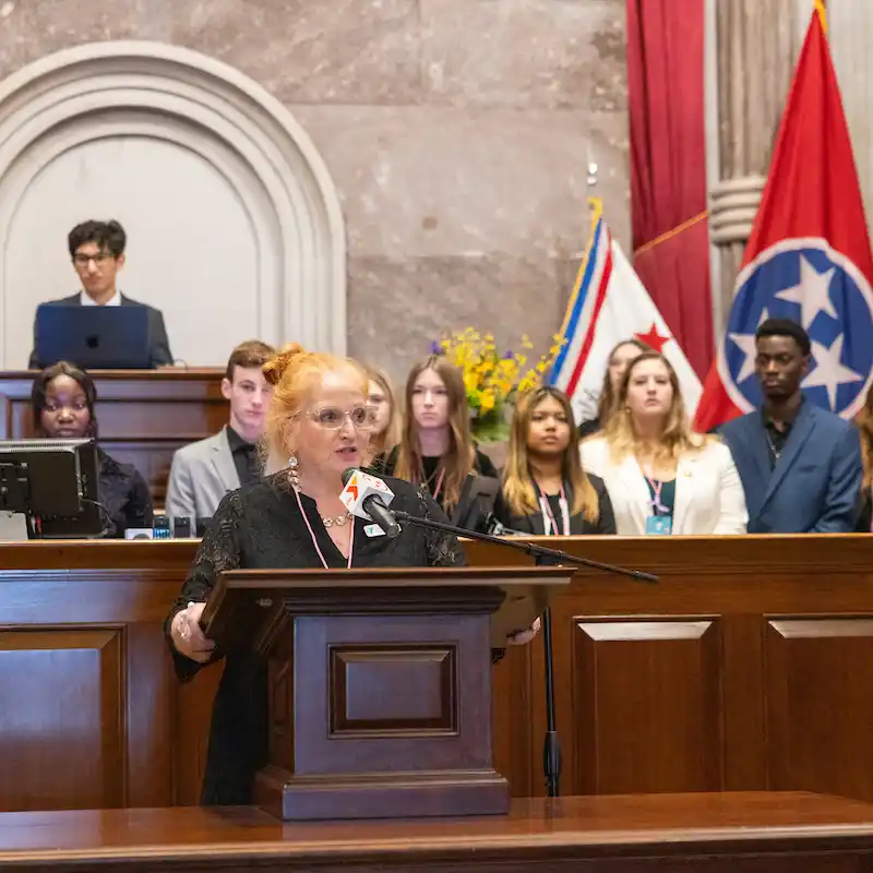 Susan Moriarty speaking at the Youth in Government Conference in Nashville in Spring 2024