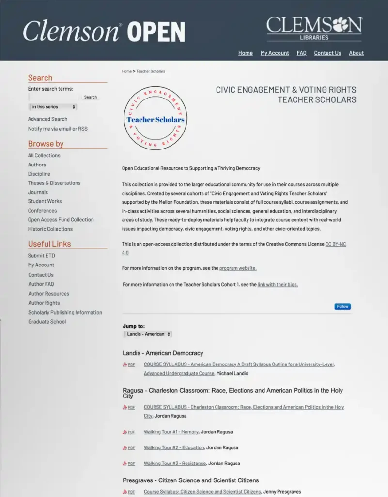 a screen capture of the Clemson Open website