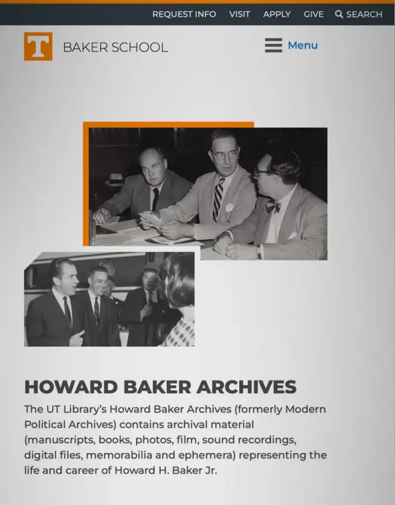 An image of the Howard Baker Archives web link