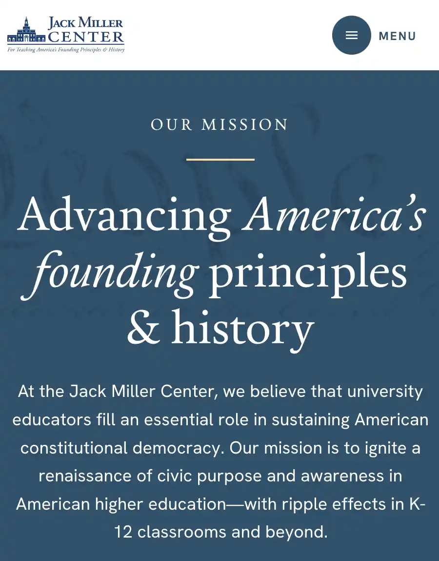 A screen capture of the Jack Miller Center website