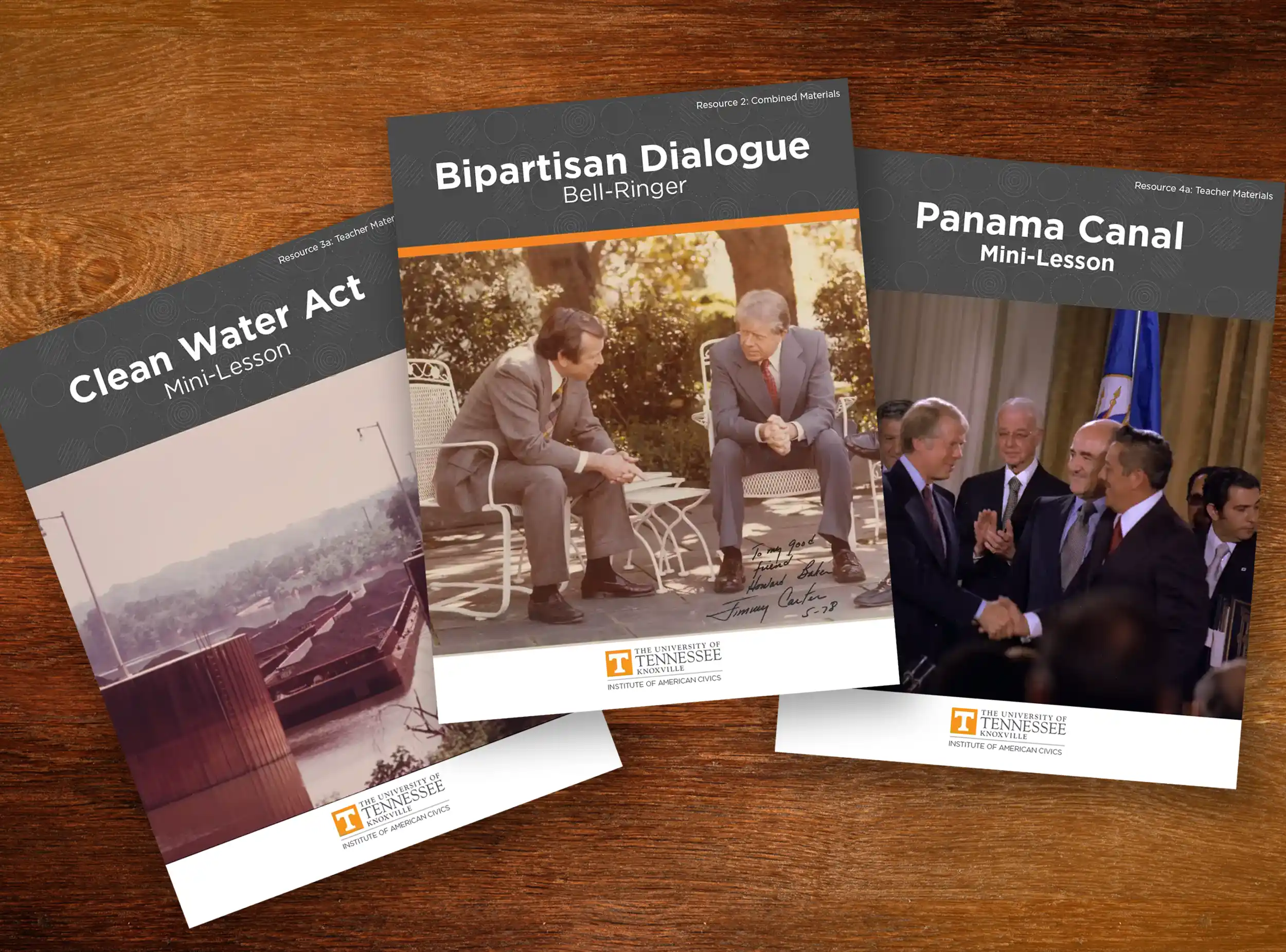 A trio of teaching resources available to American History teachers. These shown focus on Bipartisan Dialogue, the Clean Water Act, and the Panama Canal.