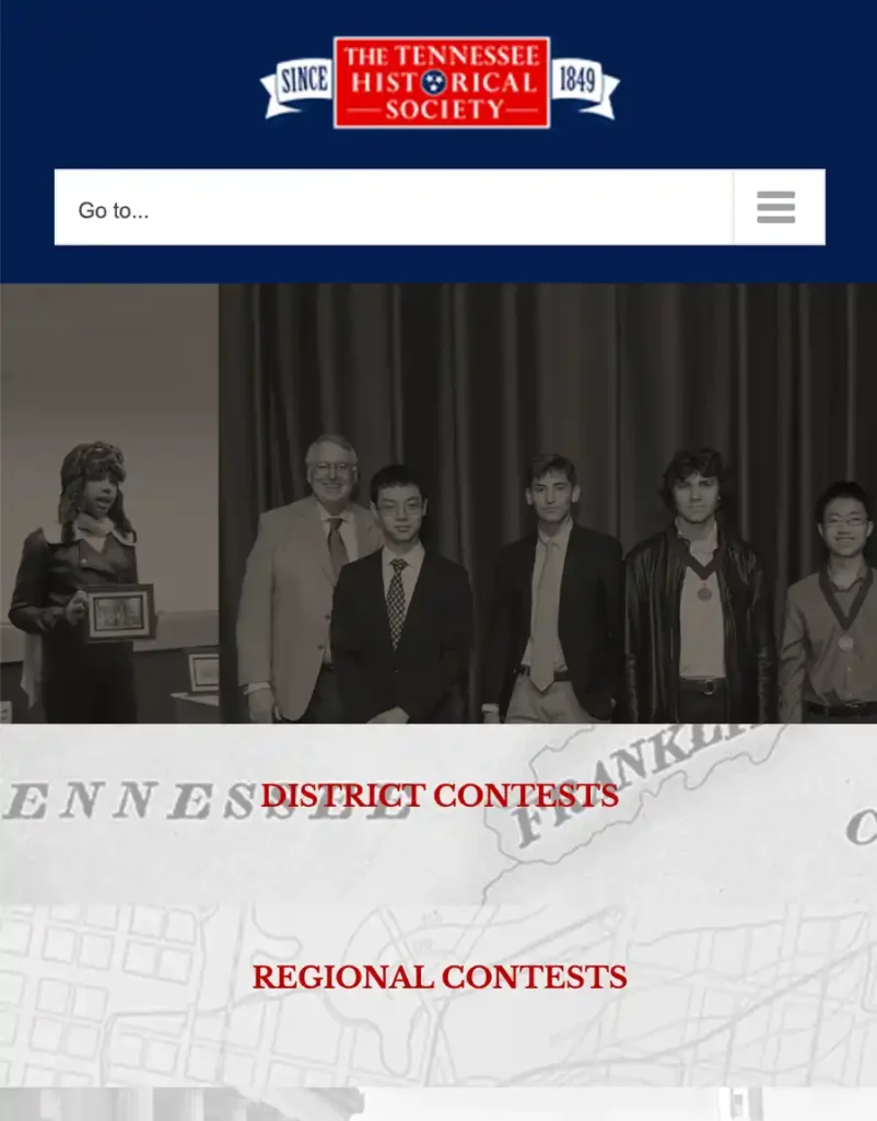 A screen capture from the Tennessee History Day webpage