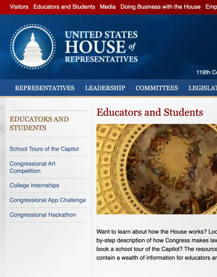 screen capture of the U.S. House of Representatives website