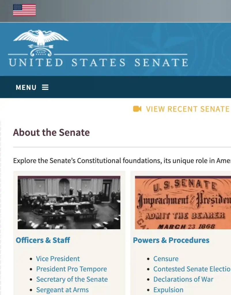 Screen Capture of the US Senate Website