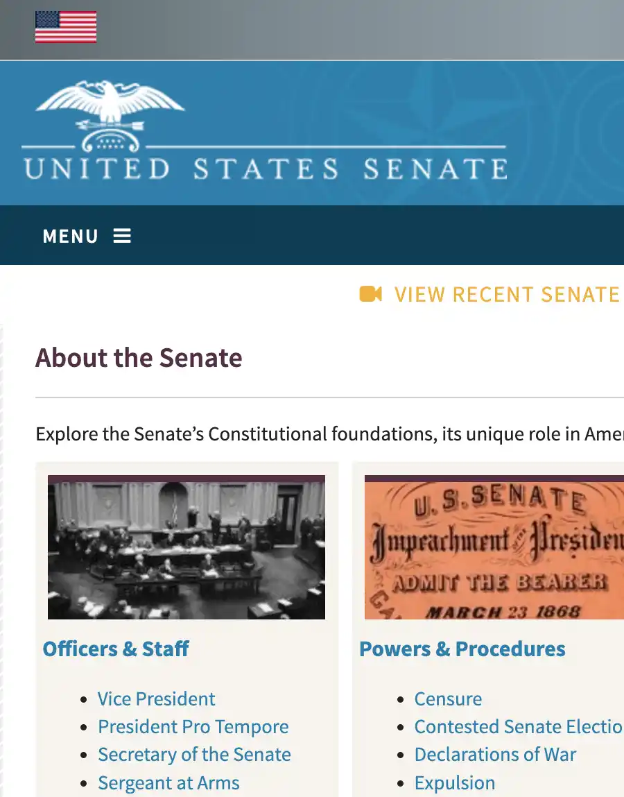 Screen Capture of the US Senate Website