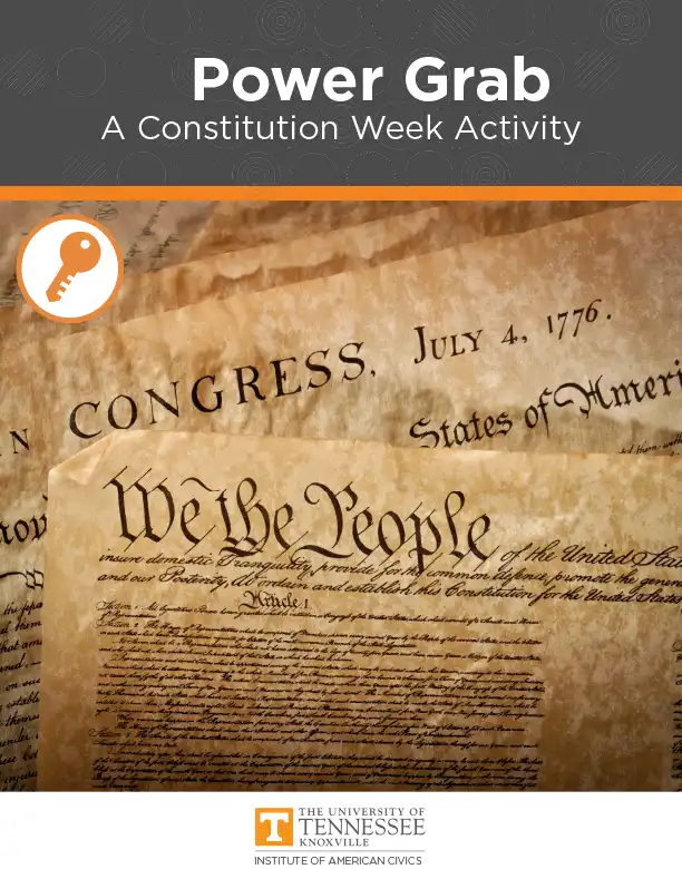 A cover for the "Power Grab: A Constitution Week Activity" Key PDF.